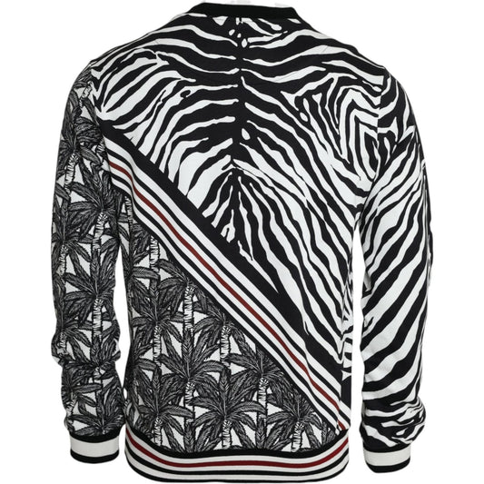 Dolce & Gabbana Black White Cotton Zebra Tree Crew Neck Sweater black-white-cotton-zebra-tree-crew-neck-sweater