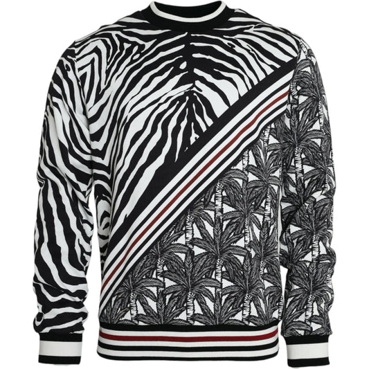 Dolce & Gabbana Black White Cotton Zebra Tree Crew Neck Sweater black-white-cotton-zebra-tree-crew-neck-sweater