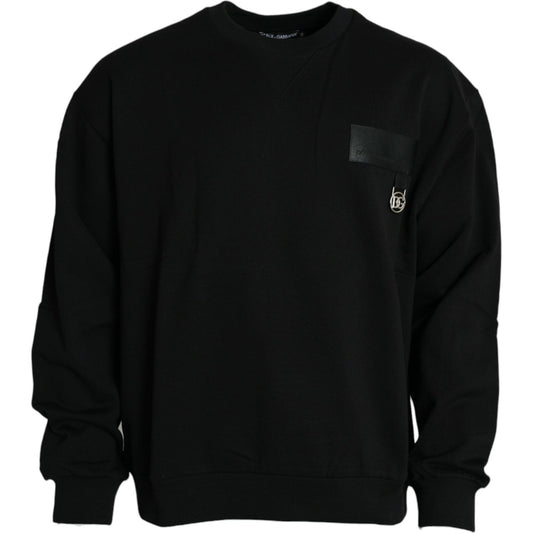 Dolce & Gabbana Black Logo Cotton Long Sleeves Sweatshirt Sweater black-logo-cotton-long-sleeves-sweatshirt-sweater