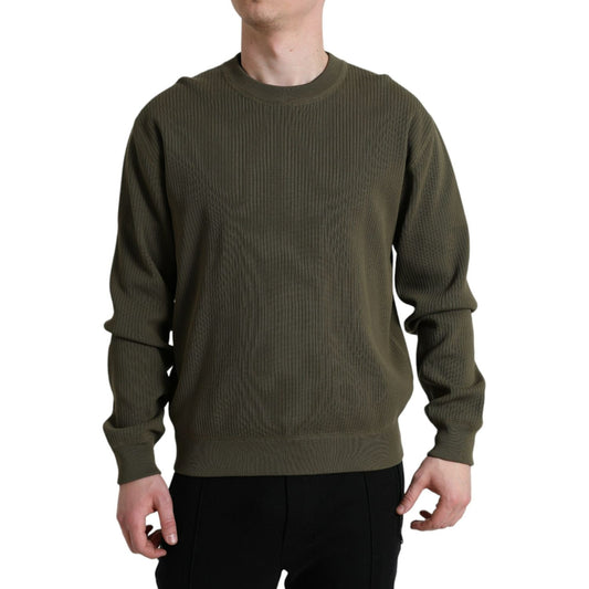 Dolce & Gabbana Elegant Green Crew Neck Cotton Sweater green-cotton-crew-neck-men-pullover-sweater