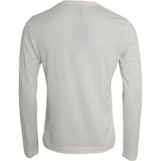Dolce & Gabbana Off White Cotton Round Neck Pullover Sweater off-white-cotton-round-neck-pullover-sweater
