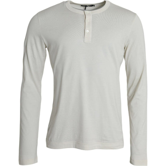 Dolce & Gabbana Off White Cotton Round Neck Pullover Sweater off-white-cotton-round-neck-pullover-sweater