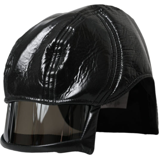 Black Leather Helmet Visor Bucket Hat Men