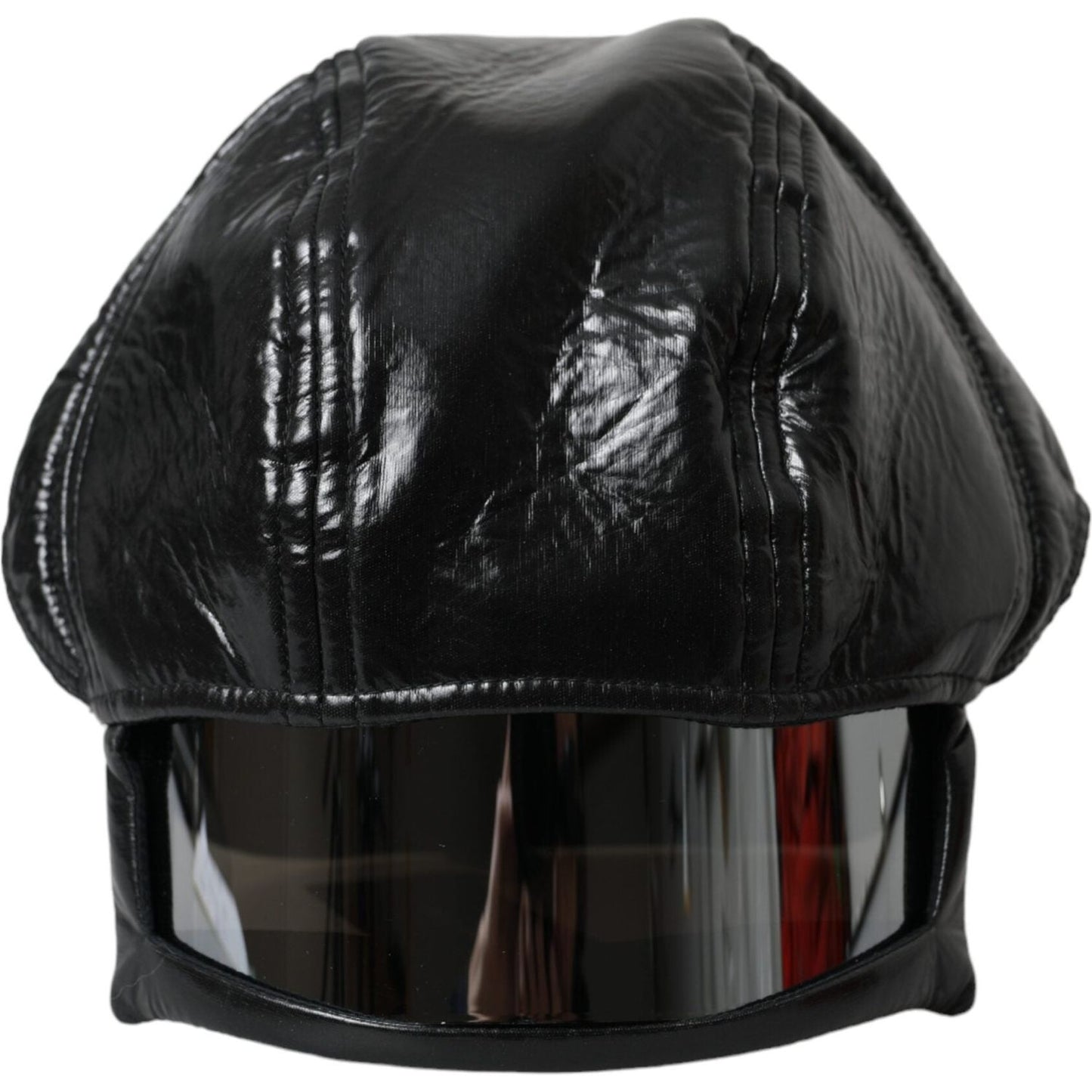 Black Leather Helmet Visor Bucket Hat Men