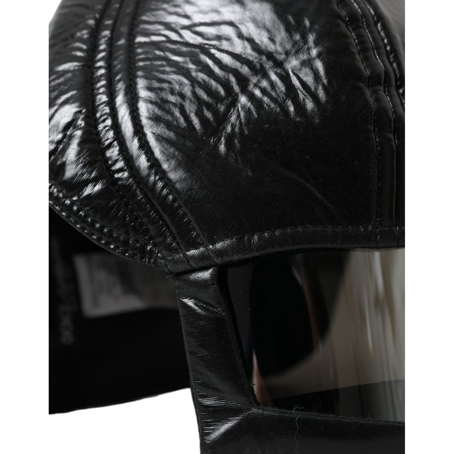 Black Leather Helmet Visor Bucket Hat Men