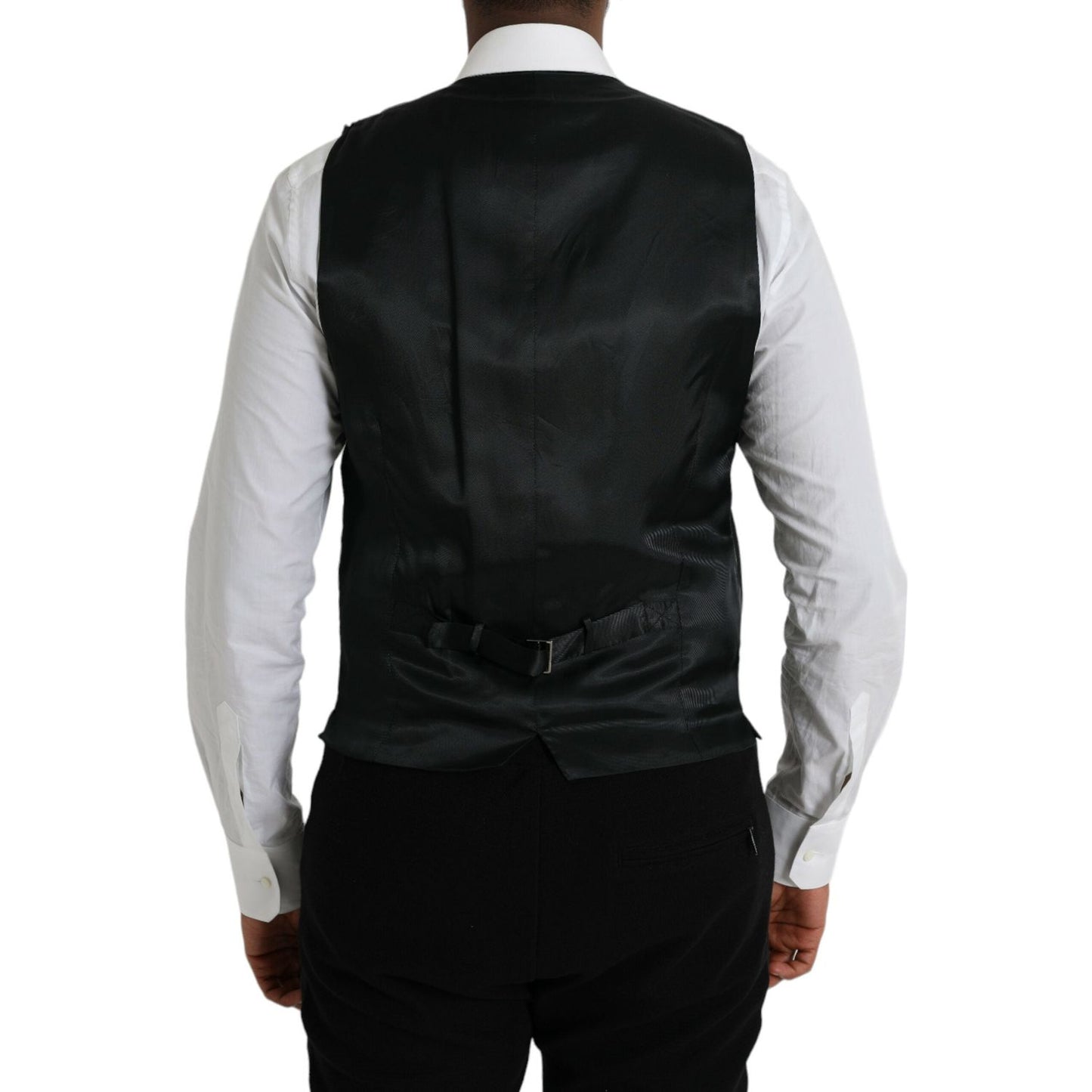 Dolce & Gabbana Black Cotton Waistcoat Dress Formal Vest black-cotton-waistcoat-dress-formal-vest