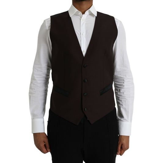 Dolce & Gabbana Brown Wool Waistcoat Dress Formal Vest brown-wool-waistcoat-dress-formal-vest