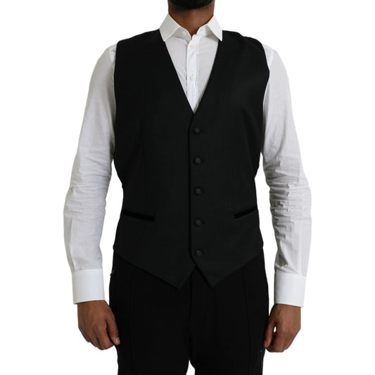 Dolce & Gabbana Black Silk Waistcoat Dress Formal Vest black-silk-waistcoat-dress-formal-vest