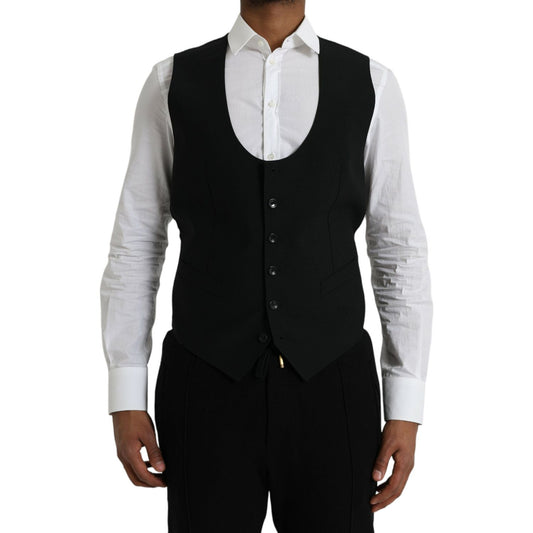 Dolce & Gabbana Black Wool Waistcoat Dress Formal Vest black-wool-waistcoat-dress-formal-vest