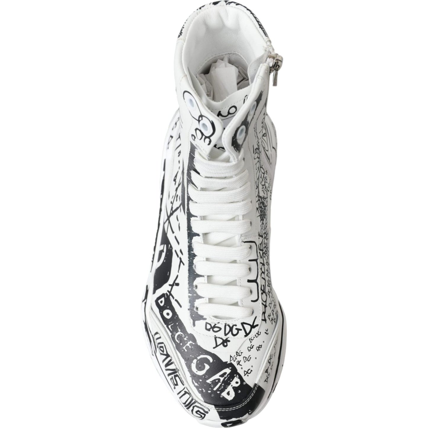 Dolce & Gabbana Daymaster Graffiti Print Mid Top Sneakers white-black-graffiti-daymaster-sneakers-shoes