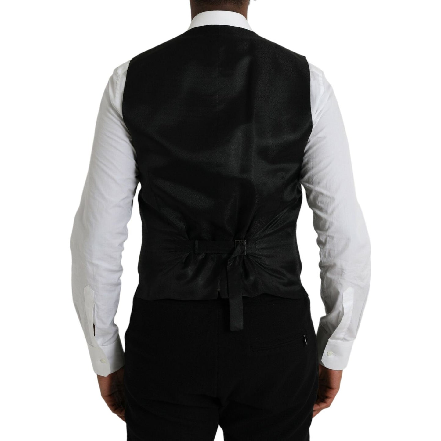 Dolce & Gabbana Black Wool Waistcoat Dress Formal Vest black-wool-waistcoat-dress-formal-vest