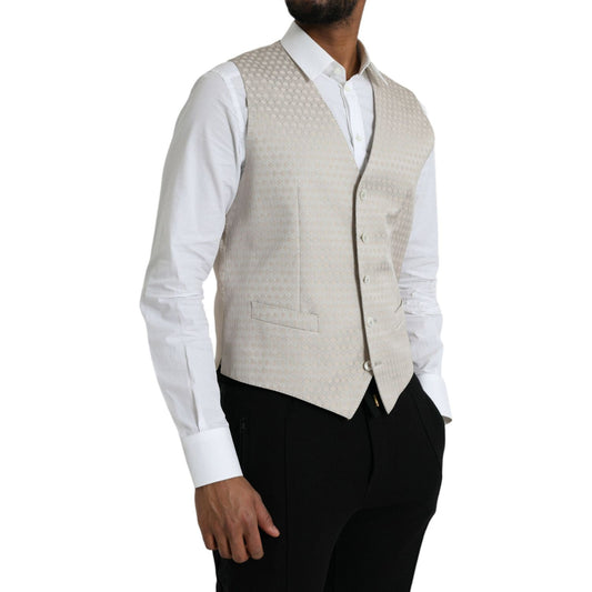Dolce & Gabbana Off White Cotton Waistcoat Dress Formal Vest off-white-cotton-waistcoat-dress-formal-vest