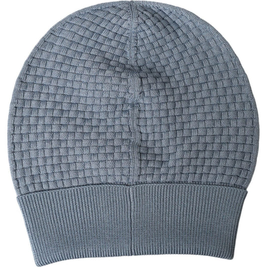 Light Blue Cotton Blend Beanie Bonnet Hat