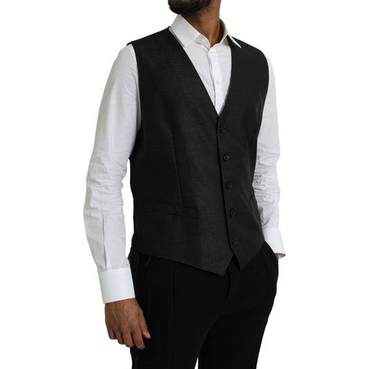 Dolce & Gabbana Black Wool Waistcoat Dress Formal Vest black-wool-waistcoat-dress-formal-vest-4