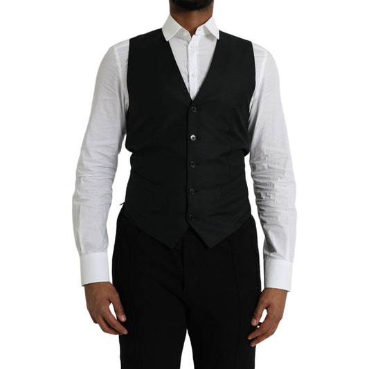 Dolce & Gabbana Black Wool Waistcoat Dress Formal Vest black-wool-waistcoat-dress-formal-vest-5