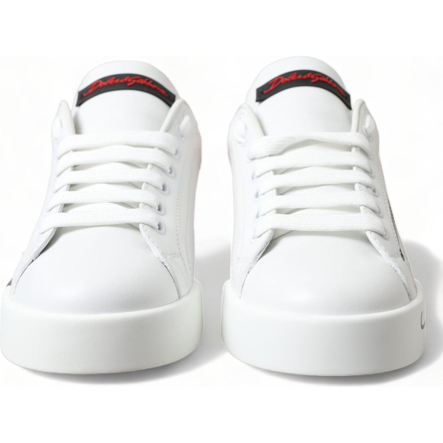 Dolce & Gabbana Elegant White Leather Portofino Sneakers white-red-lace-up-womens-low-top-sneakers-shoes