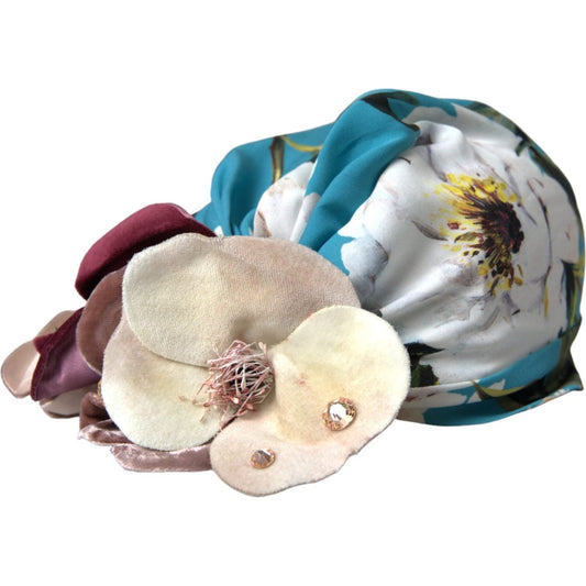 Blue Floral Motif Turban Head Hat Women