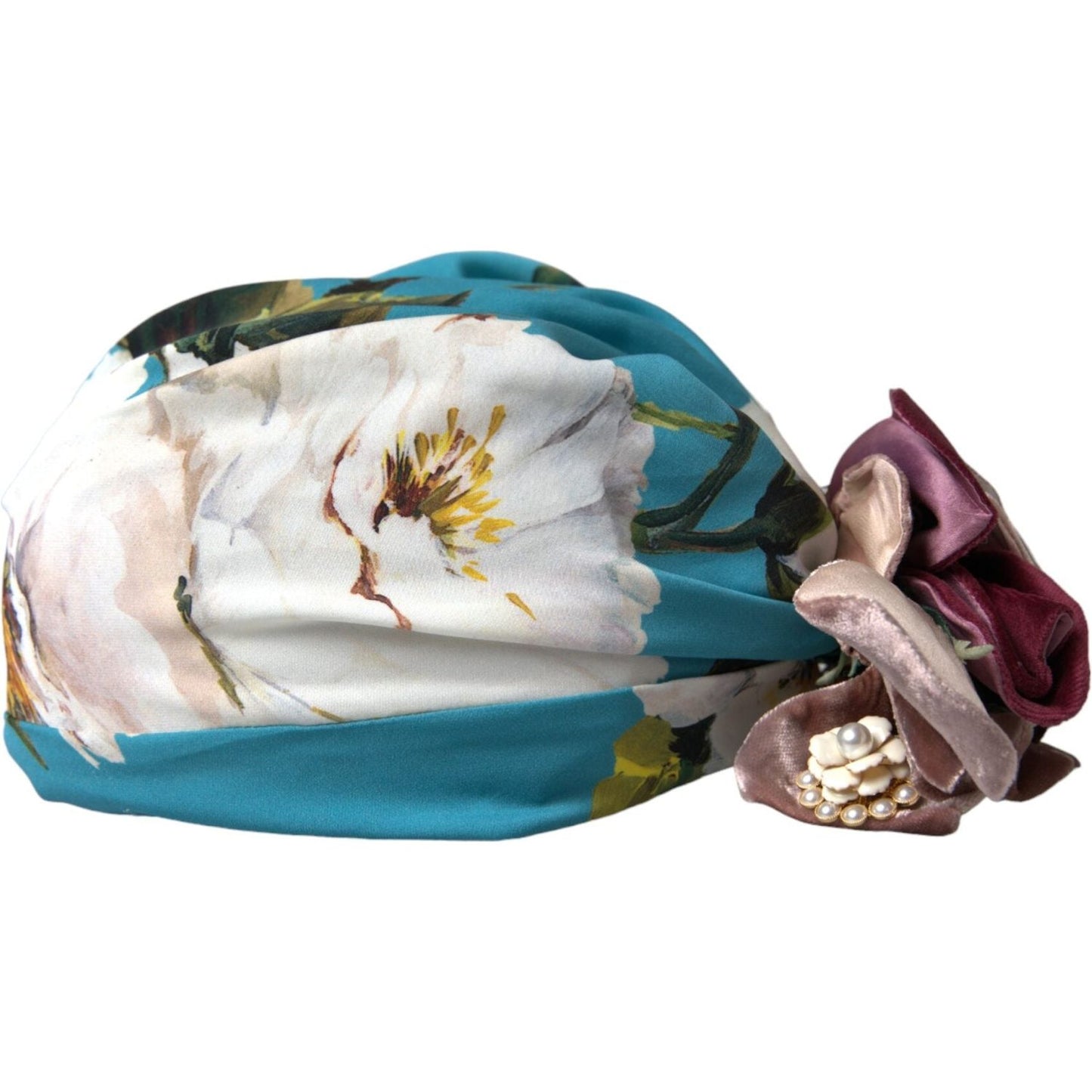 Blue Floral Motif Turban Head Hat Women