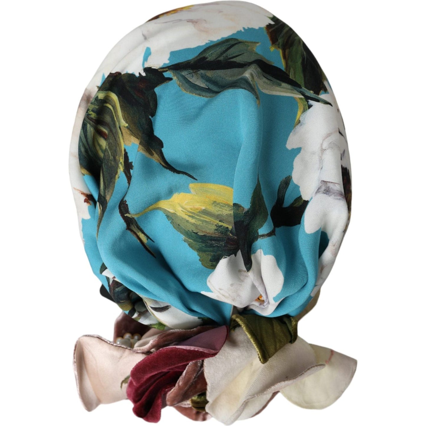 Blue Floral Motif Turban Head Hat Women