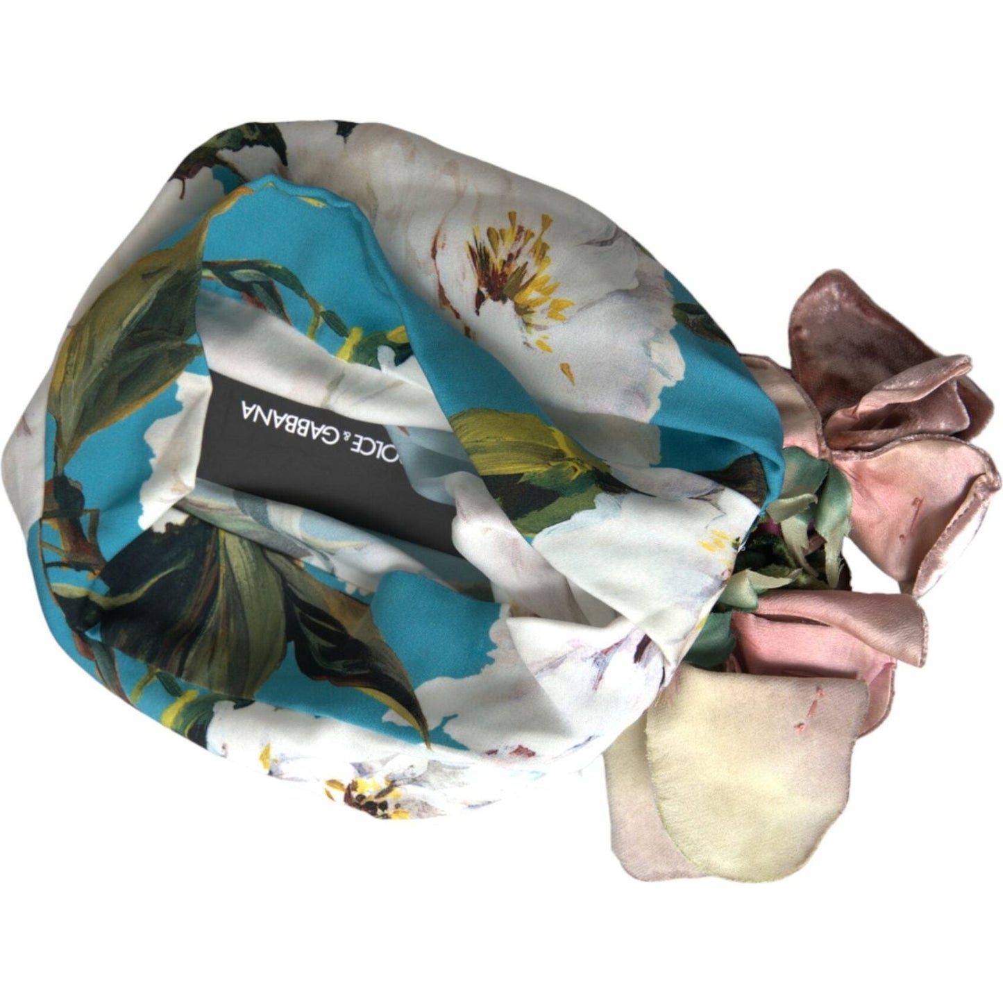 Blue Floral Motif Turban Head Hat Women