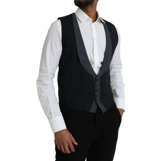 Dolce & Gabbana Black Wool Waistcoat Dress Formal Vest black-wool-waistcoat-dress-formal-vest-7
