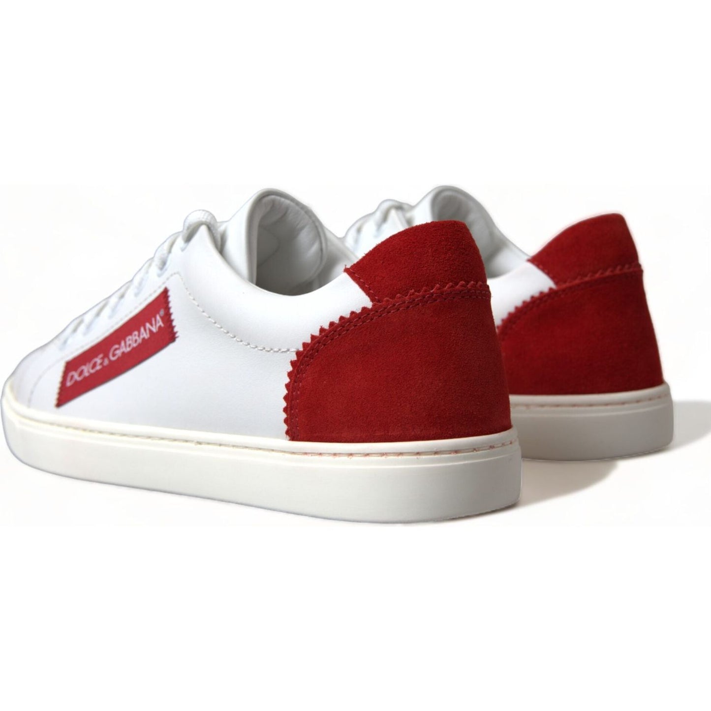 Dolce & Gabbana Chic White Leather Sneakers with Red Accents white-red-leather-low-top-sneakers-shoes