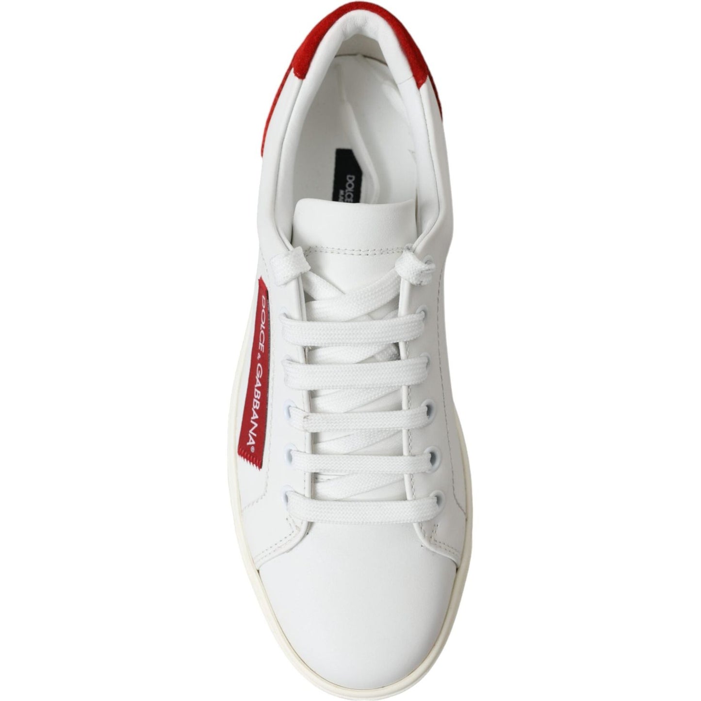 Dolce & Gabbana Chic White Leather Sneakers with Red Accents white-red-leather-low-top-sneakers-shoes