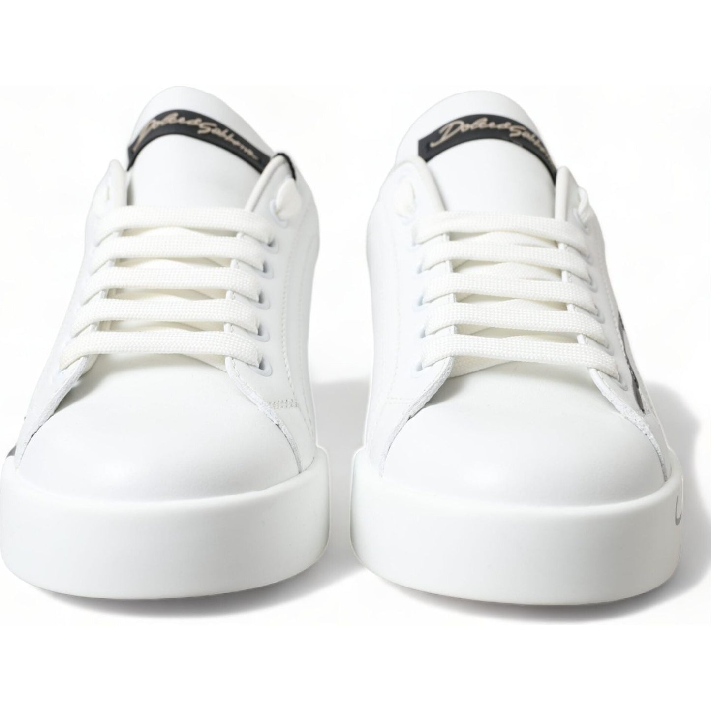 Dolce & Gabbana Elegant White & Gold Leather Sneakers white-gold-lace-up-womens-low-top-sneakers
