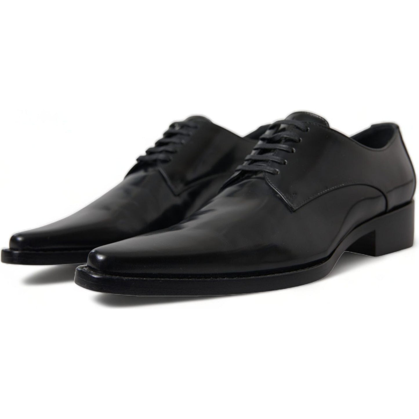Dolce & Gabbana Elegant Black Leather Formal Flats black-leather-lace-up-formal-flats-shoes