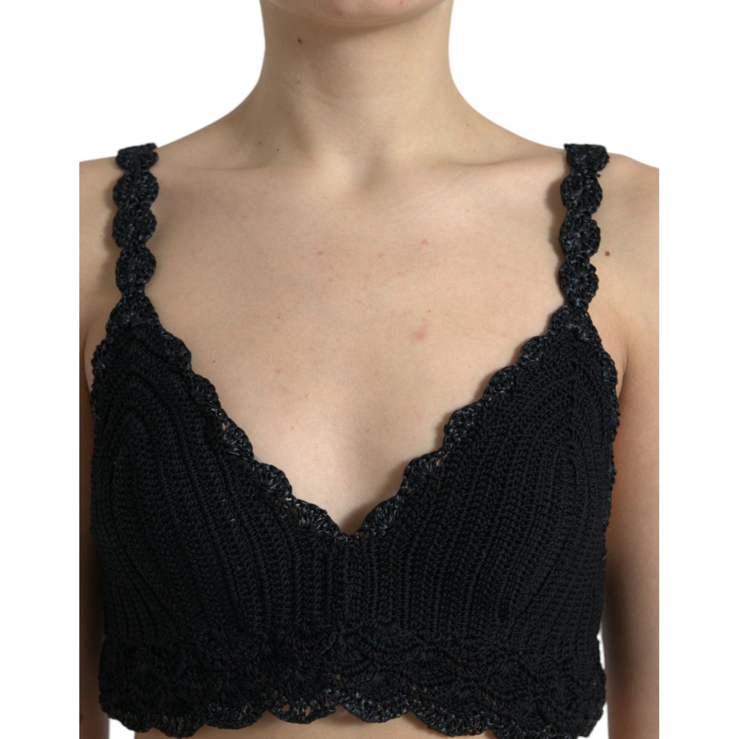 Dolce & Gabbana Elegant Black Crochet Corset Top black-cotton-bustier-cropped-crochet-tank-top