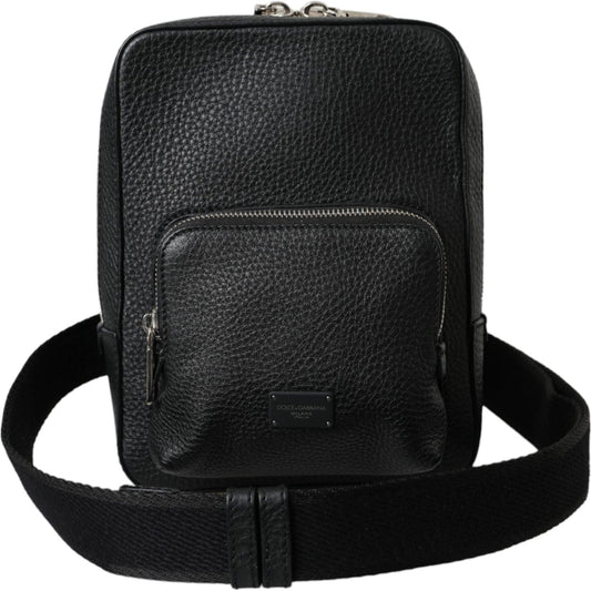 Black Calfskin Leather Logo Palermo Crossbody Bag