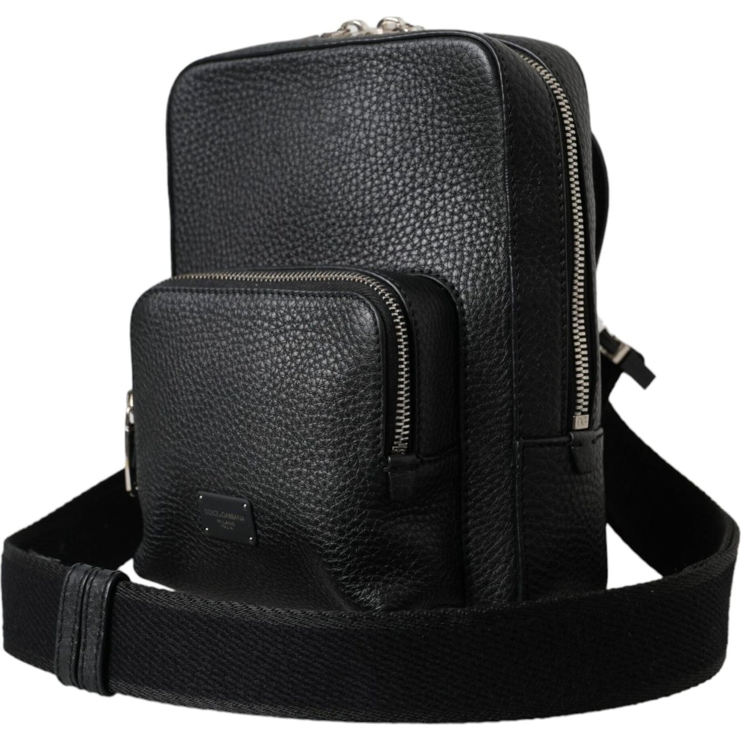 Black Calfskin Leather Logo Palermo Crossbody Bag