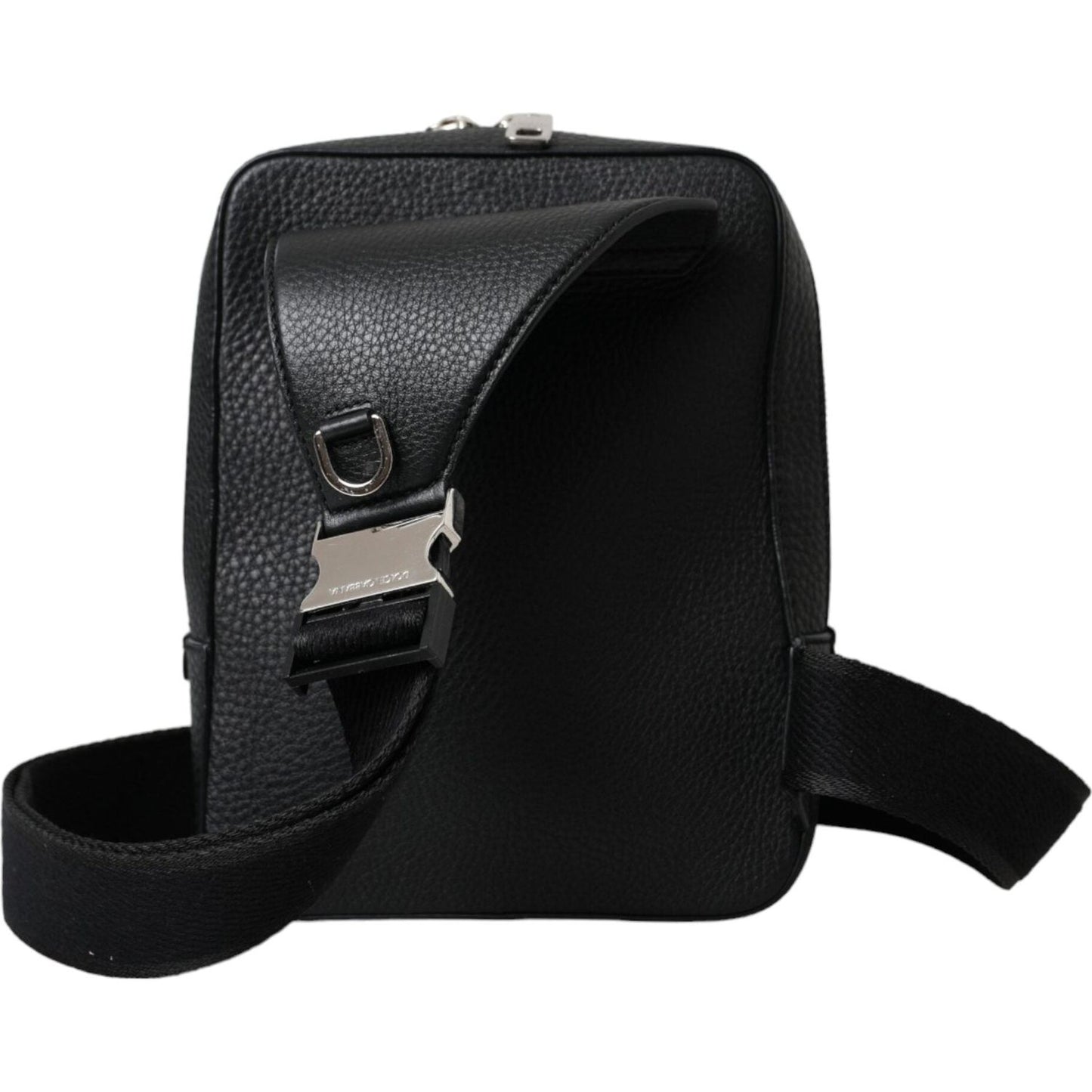 Black Calfskin Leather Logo Palermo Crossbody Bag