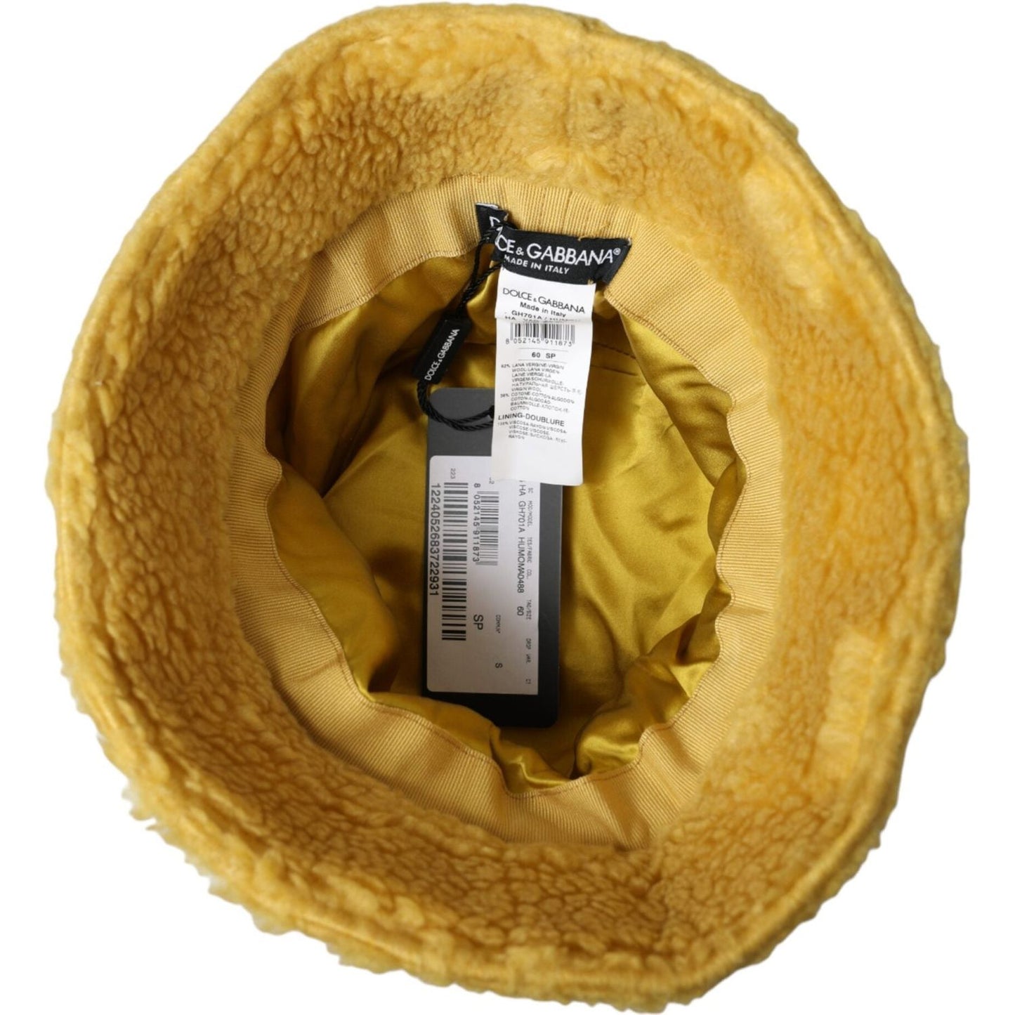 Yellow Fluffy Fleece Fur Bucket Hat Men