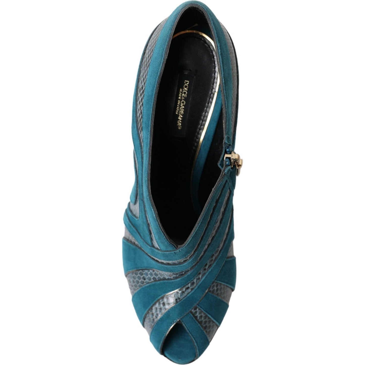 Dolce & Gabbana Teal Suede Peep Toe Heels Pumps teal-suede-leather-peep-toe-heels-pumps-shoes