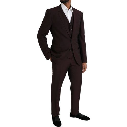 Dolce & Gabbana Maroon Wool MARTINI Formal 3 Piece Suit maroon-wool-martini-formal-3-piece-suit