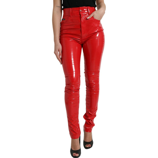 Dolce & Gabbana High Waist Red Skinny Pants - Sleek and Chic shiny-red-high-waist-skinny-pants