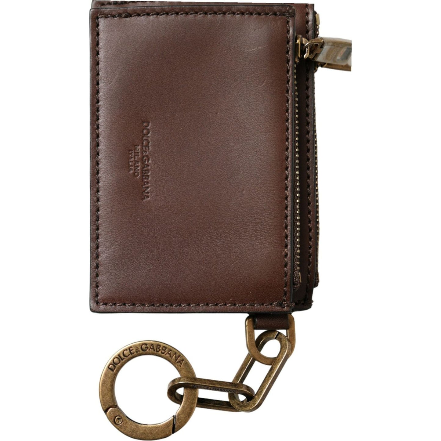Dolce & Gabbana Brown Leather Zip Logo Keyring Coin Purse Keyring Wallet brown-leather-zip-logo-keyring-coin-purse-keyring-wallet