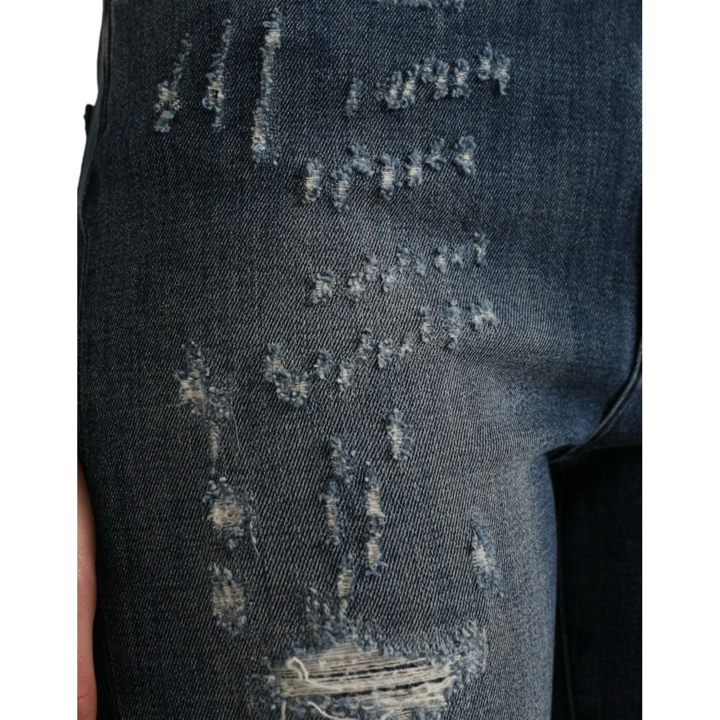 Dolce & Gabbana Elegant High Waist Stretch Denim Jeans dark-blue-distressed-grace-skinny-denim-jeans