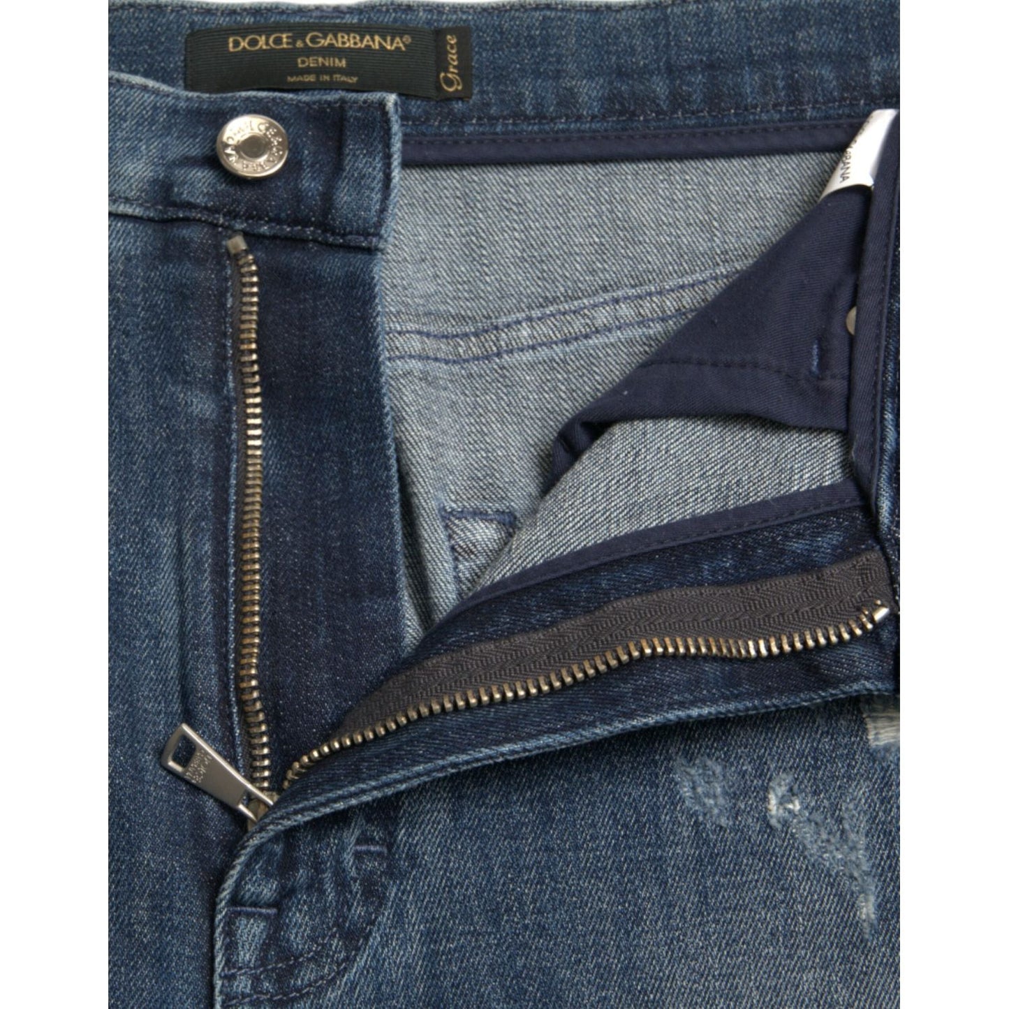 Dolce & Gabbana Elegant High Waist Stretch Denim Jeans dark-blue-distressed-grace-skinny-denim-jeans