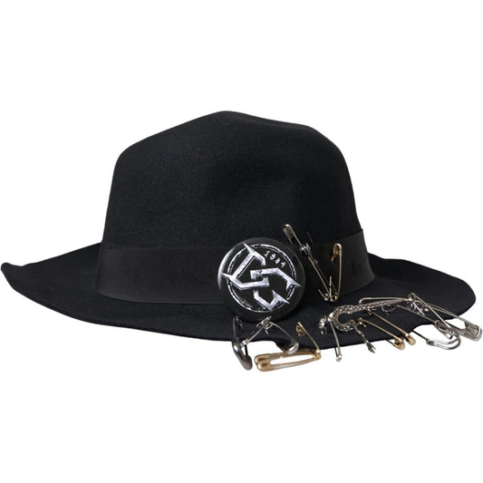 Black Embellished Fedora Wide Brim Hat Men