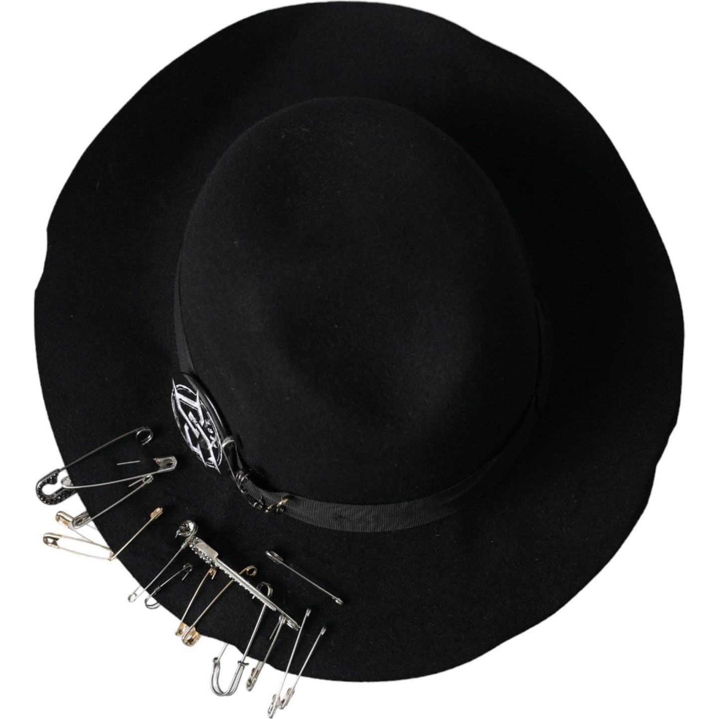 Black Embellished Fedora Wide Brim Hat Men
