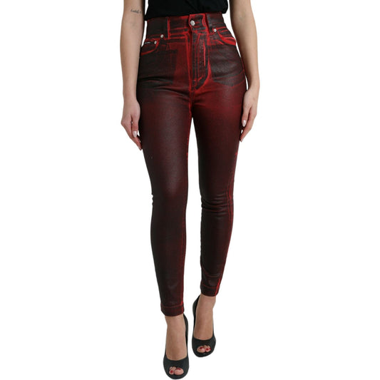 Dolce & Gabbana Elegant High-Waist Stretch Denim Jeans black-red-ombre-cotton-skinny-denim-jeans