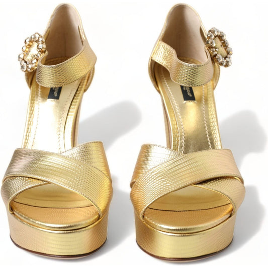 Dolce & Gabbana Gold Crystal-Embellished Leather Sandals gold-crystal-ankle-strap-platform-sandals-shoes