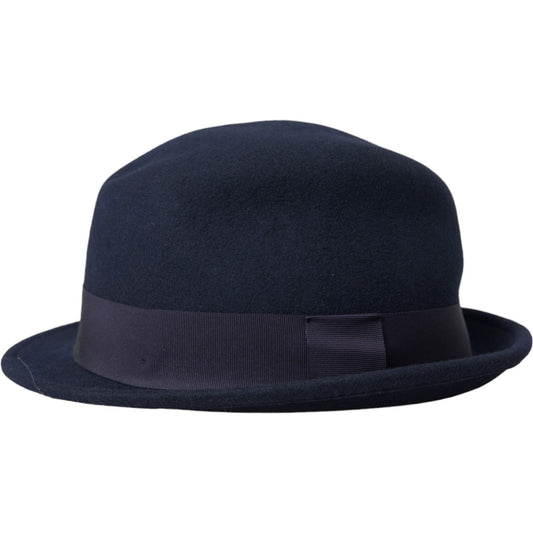 Dark Blue Wool Fedora Wide Brim Hat Men