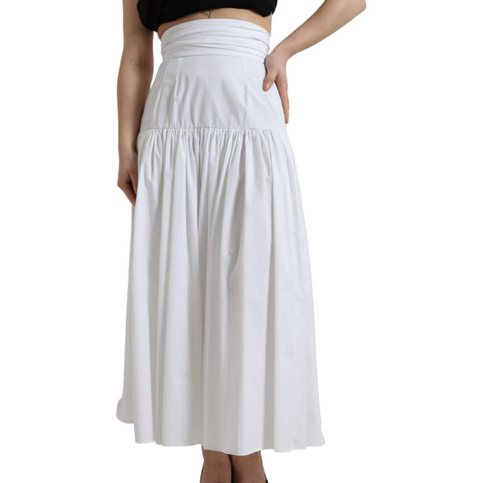 Dolce & Gabbana Elegant High Waist Cotton Maxi Skirt white-cotton-pleated-a-line-high-waist-skirt
