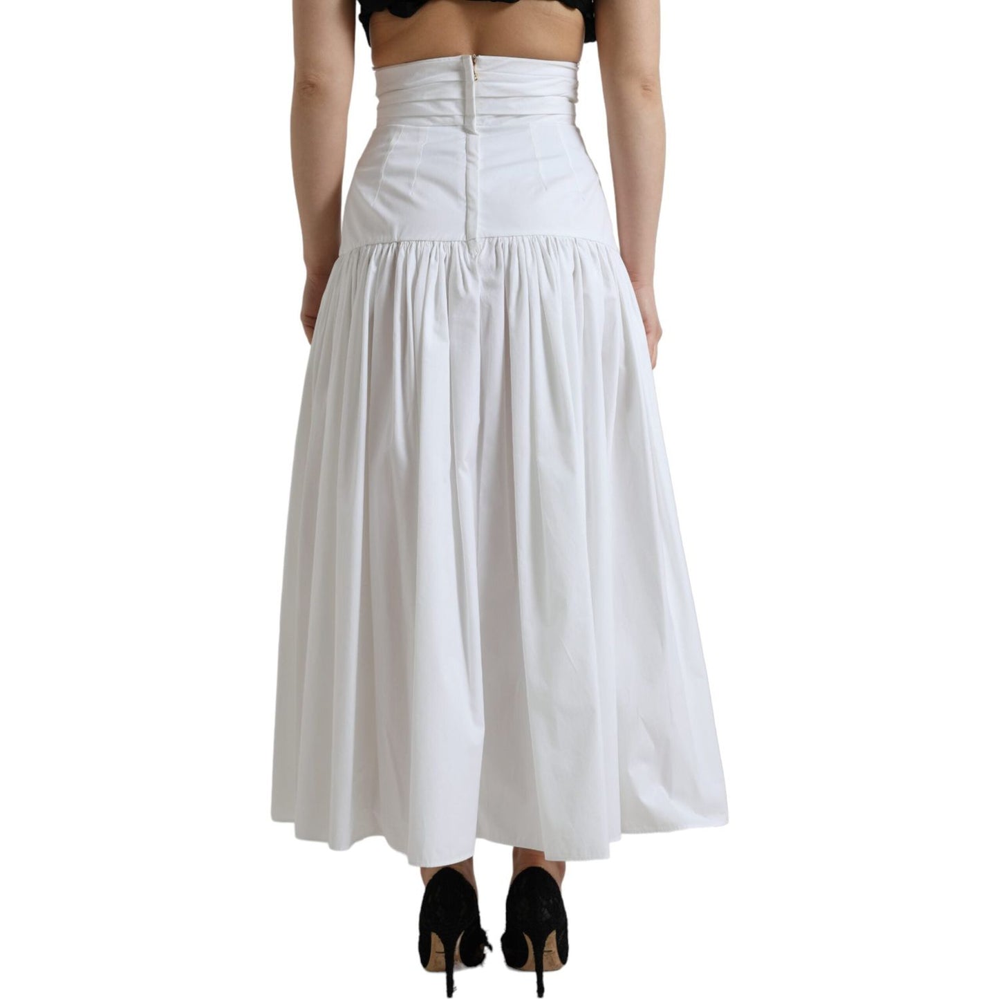 Dolce & Gabbana Elegant High Waist Cotton Maxi Skirt white-cotton-pleated-a-line-high-waist-skirt