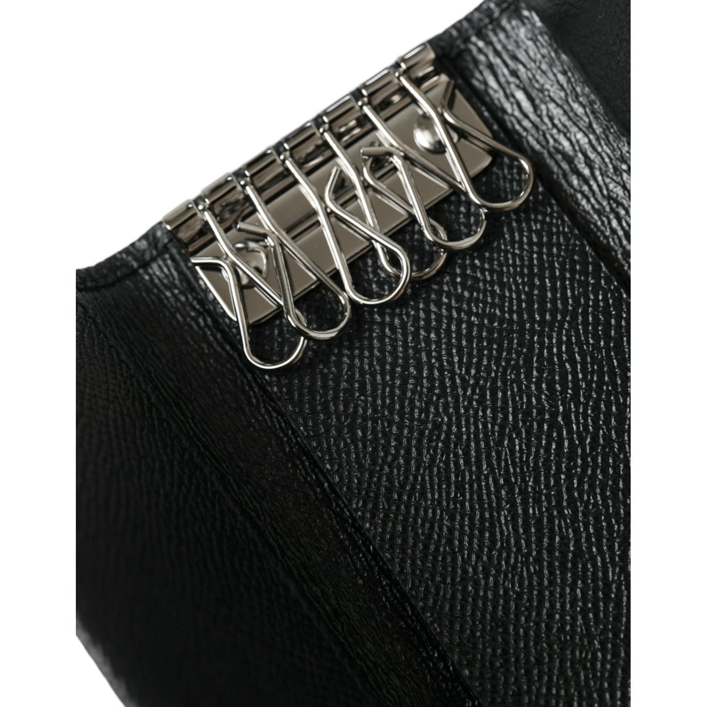 Dolce & Gabbana Black Calf Leather Logo Plaque Trifold Keyring Key Holder black-calf-leather-logo-plaque-trifold-keyring-key-holder
