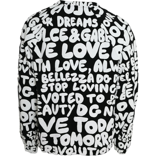 Dolce & Gabbana Black White Logo Print Crew Neck Sweatshirt Sweater black-white-logo-print-crew-neck-sweatshirt-sweater