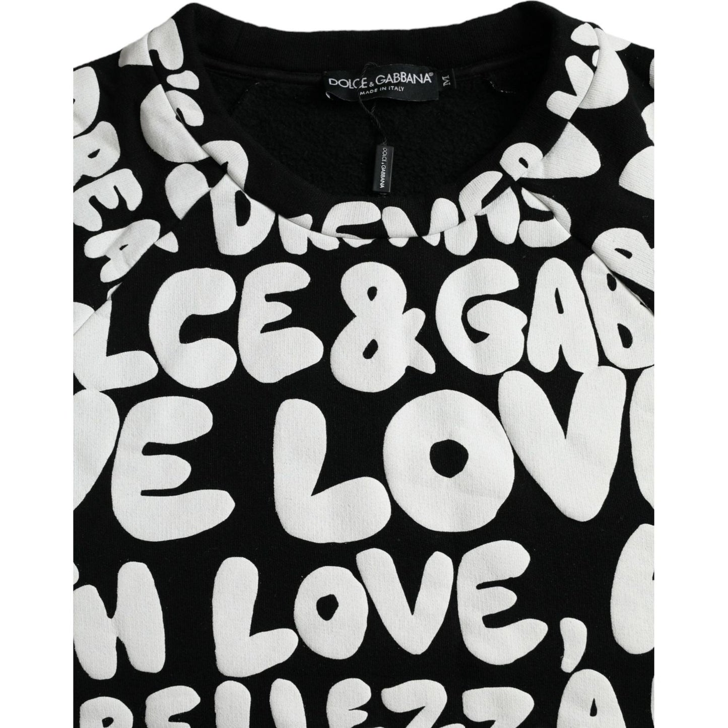 Dolce & Gabbana Black White Logo Print Crew Neck Sweatshirt Sweater black-white-logo-print-crew-neck-sweatshirt-sweater